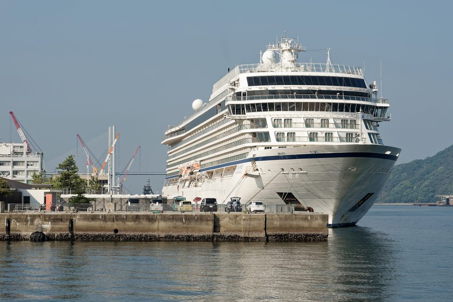 A large cruise ship alongside at Nagasaki