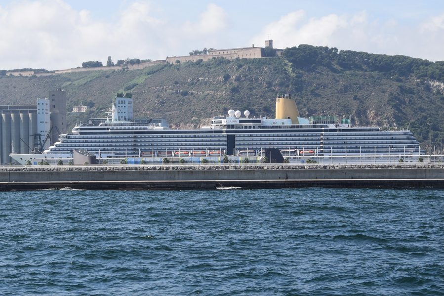 A cruise ship berthed in a European port